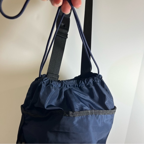 Zara Blue & Black Nylon Crossbody Drawstring Bucket Bag NEW - Picture 2 of 14